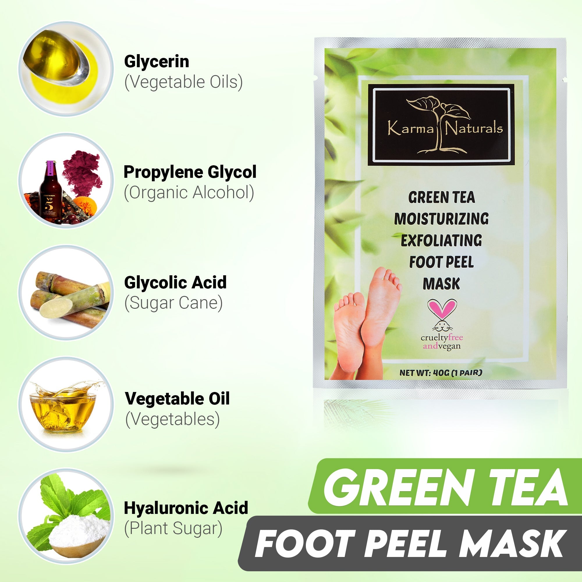 Karma Naturals Green Tea Foot Peel Mask - 2 Pack
