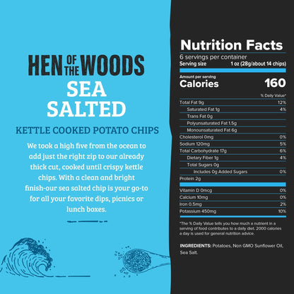 Hen of the Woods Sea Salted Kettle Chips Bags - 24 bags x 6oz case by Farm2Me