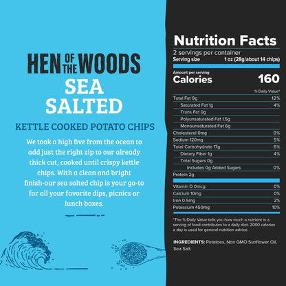 Hen of the Woods Sea Salted Kettle Chips Bag - 60 bags x 2oz case by Farm2Me