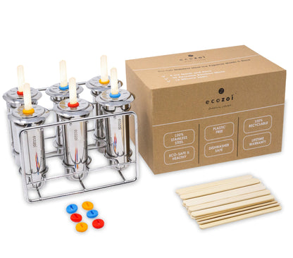 Stainless Steel Popsicle Molds, Round with Reusable Bamboo Sticks by ecozoi