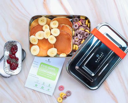 STAINLESS STEEL LUNCH BOX, 1 TIER MICROWAVABLE, WITH REMOVABLE DIVIDER, 50 OZ by ecozoi