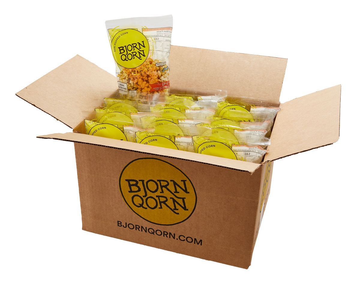 Bjorn Qorn Spicy Popcorn Bags - 12-Pack x 3oz Bags case by Farm2Me