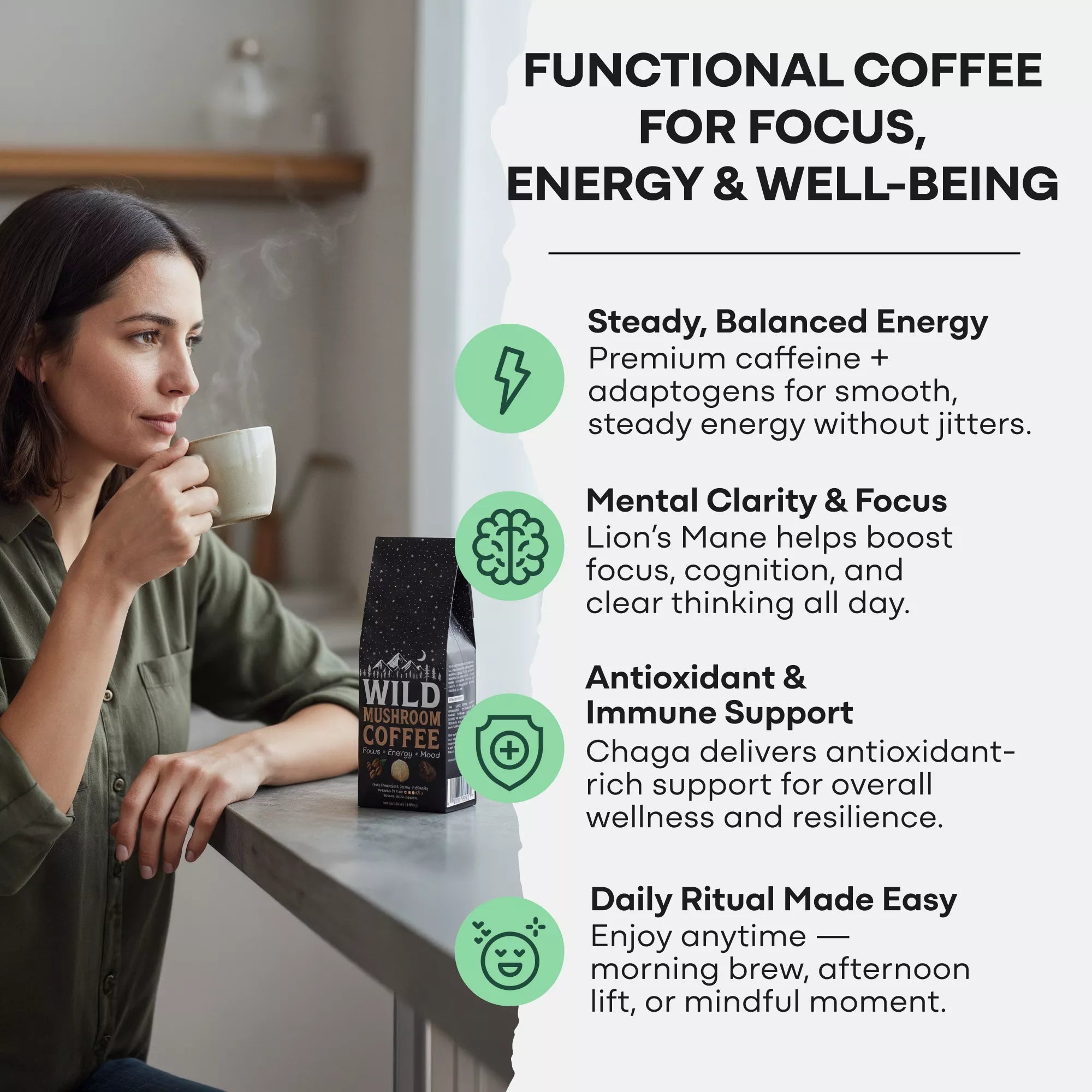 Wild Mushroom Coffee (Medium Roast) — Focus + Energy + Mood