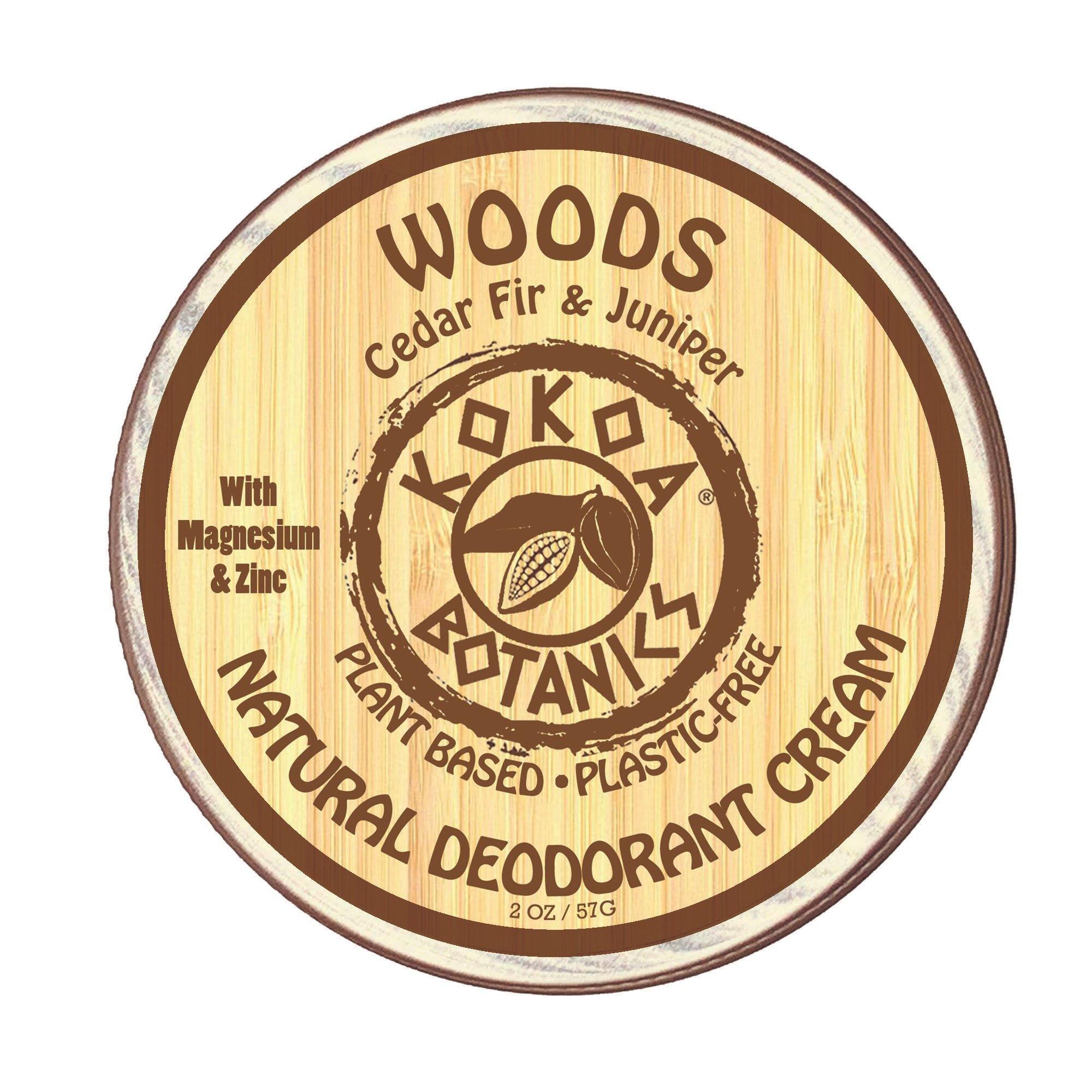 WOODS with Cedar and Juniper - Natural Deodorant Cream - Aluminum-Free - 2.5 oz by kokoabotanics