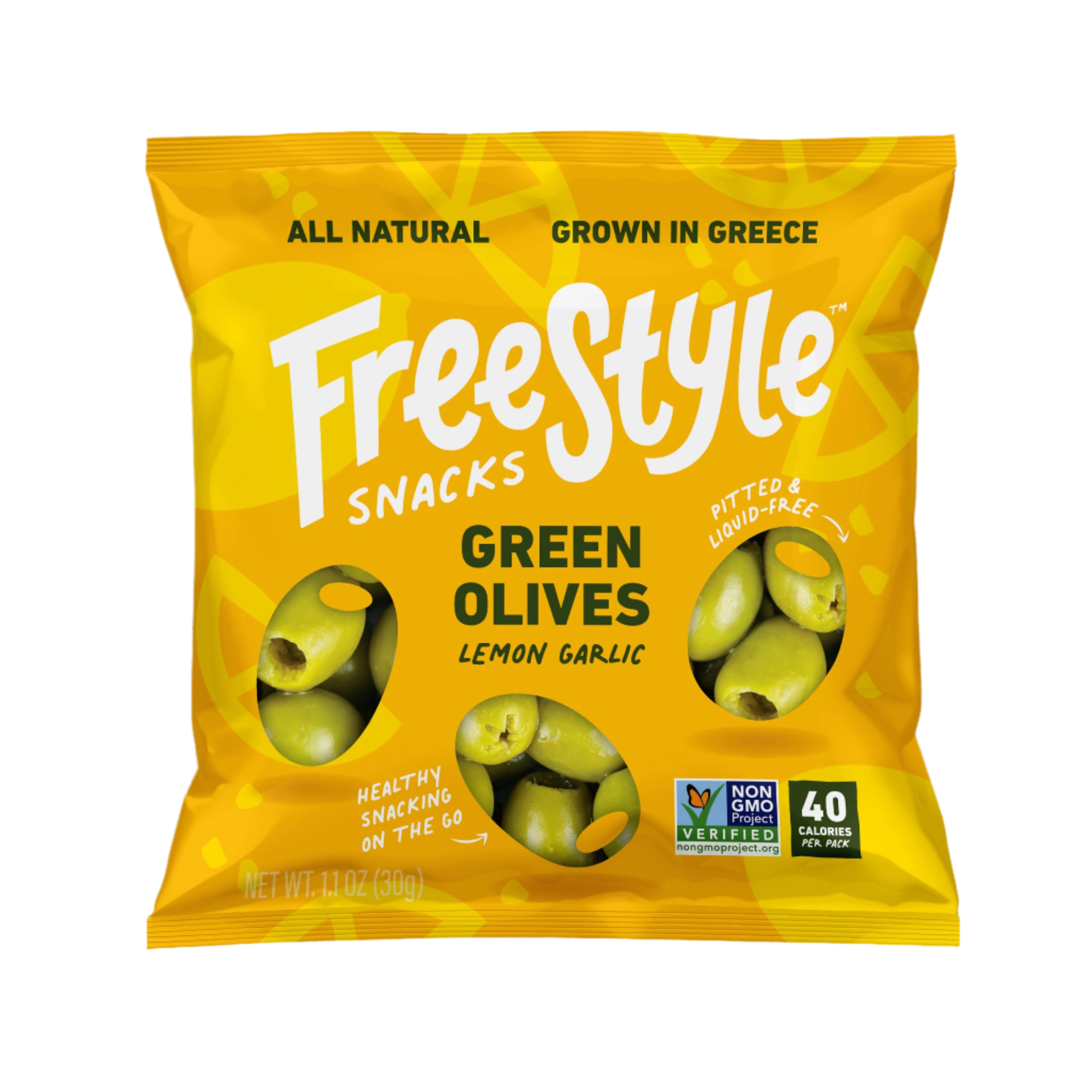 Freestyle Snacks Green Olives Lemon Garlic - 120 bags x 1.1oz by Farm2Me