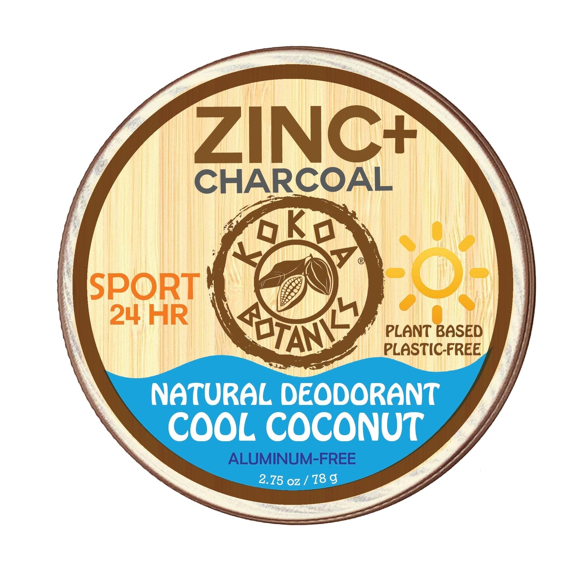 ZINC & CHARCOAL Sport - Natural Deodorant - Cool Coconut - Aluminum-free 2.75 oz by kokoabotanics